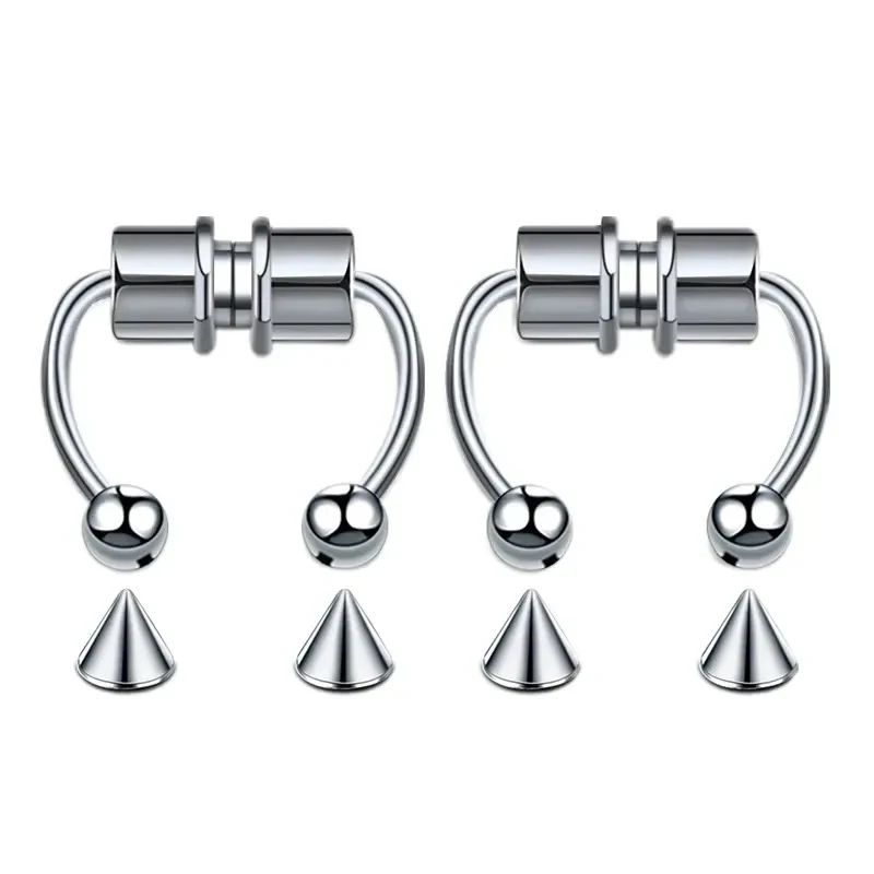 1/2/3Pcs Fake Magnetic Nose Rings, Faux Piercing Nose Rings Non Piercing Septum Rings Clip On Stainless Steel Magnet Rings view 4