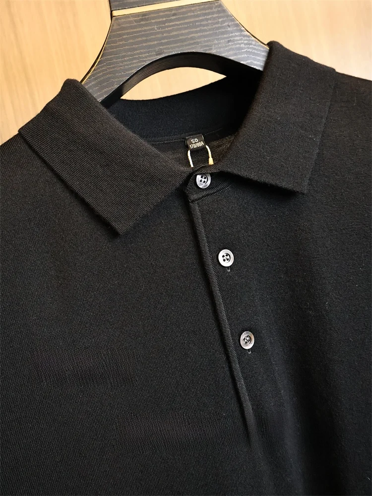  100% Wool Men's Short Sleeve  Shirt Fashionable Autumn Business Casual Fit Turn-down Collar Light Weight