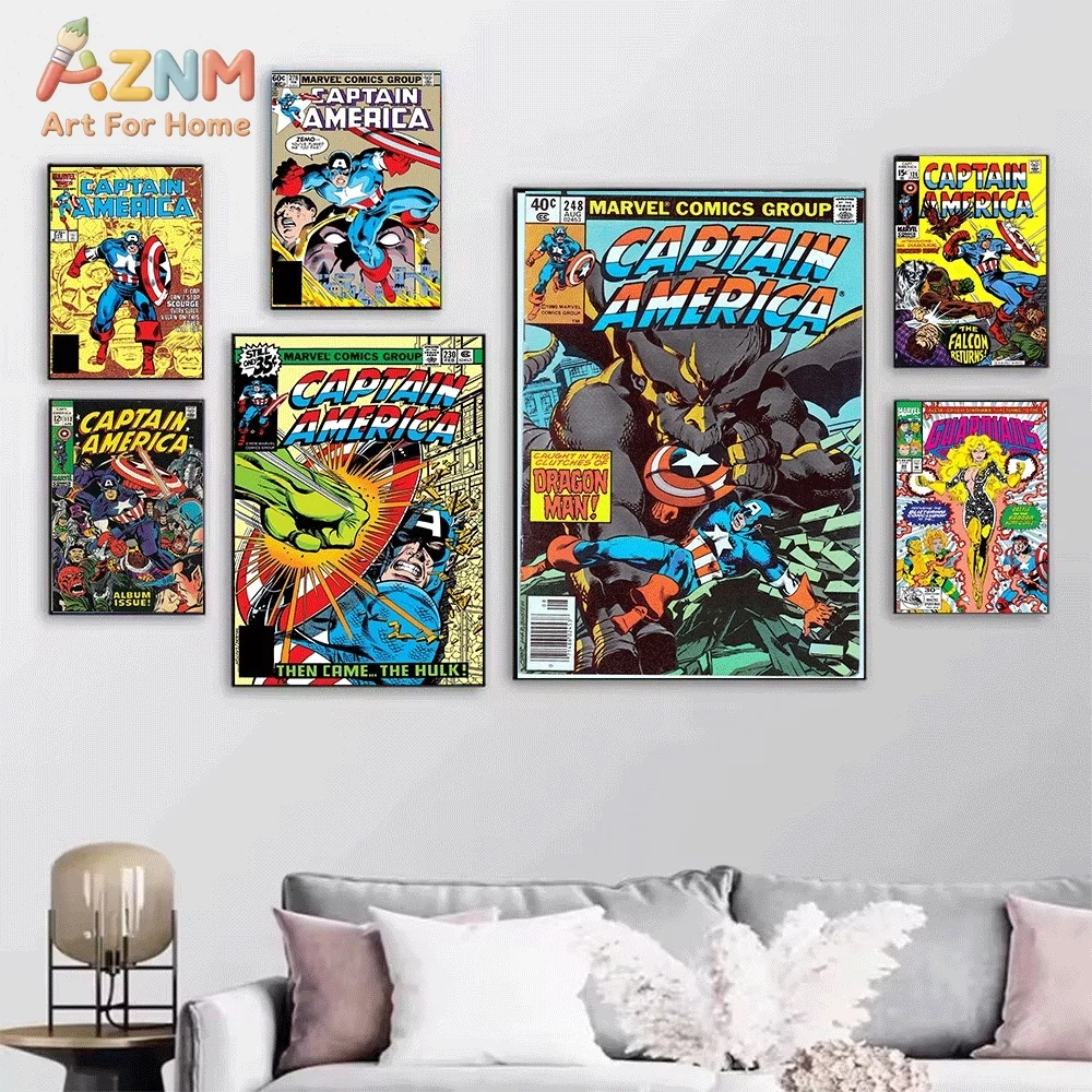 Vintage Retro Comic Cover Captain America Doctor Strange Canvas Wall Art Print Poster Unframed Canvas Painting Home Living Roo