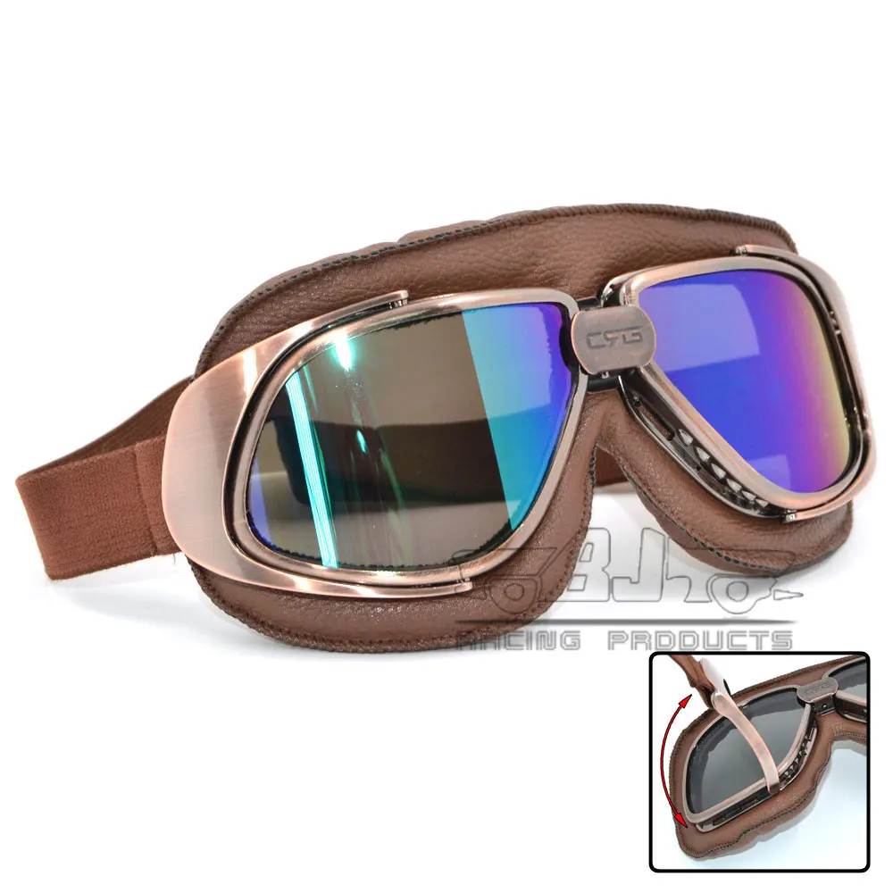 Retro Motorcycle Goggles Glasses Vintage Cruiser Motorcycle Leather Goggles Helmet Eyewear