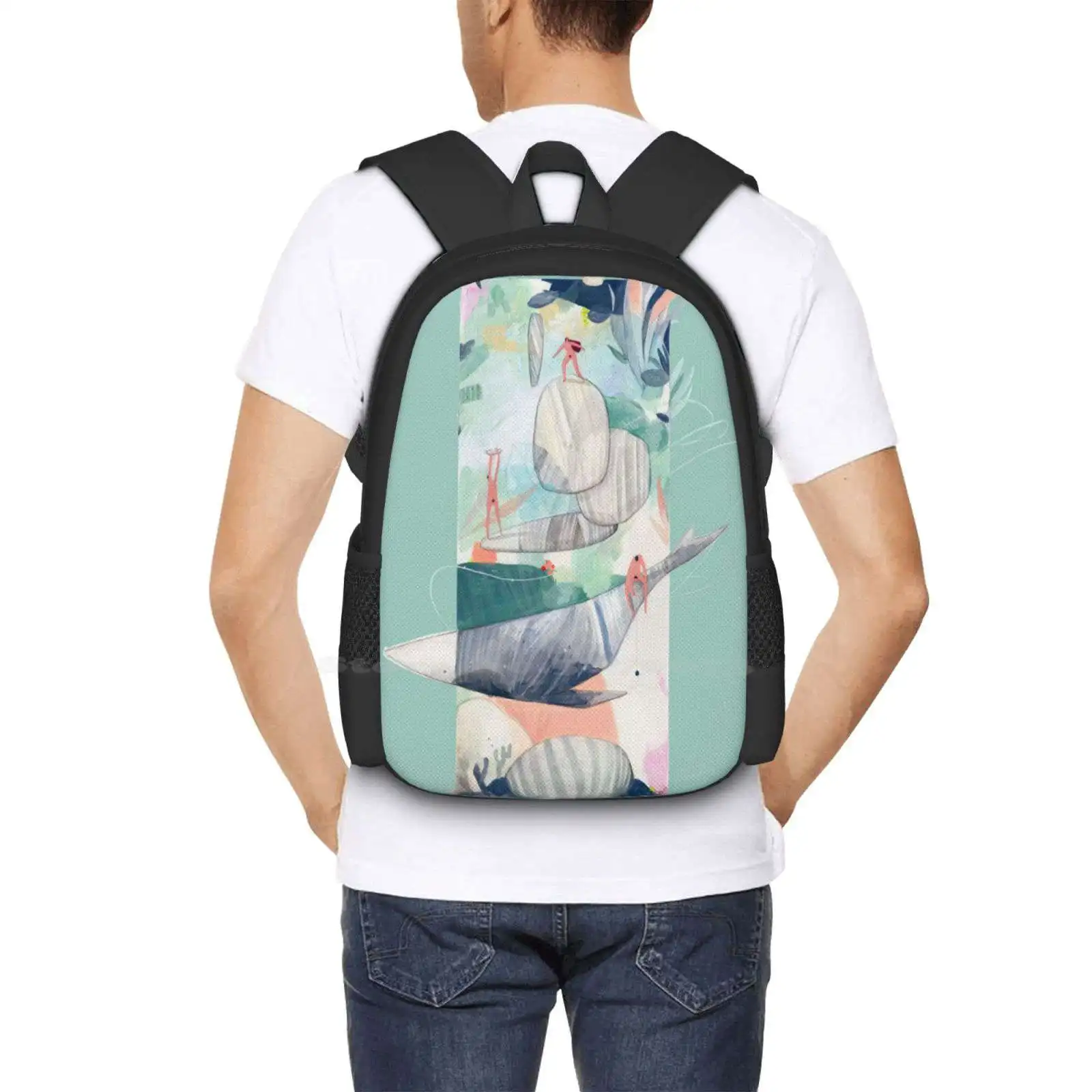 Potters , First Human Beings Fashion Pattern Design Travel Laptop School Backpack Bag Whale Watercolor Hittouch Plants Nature