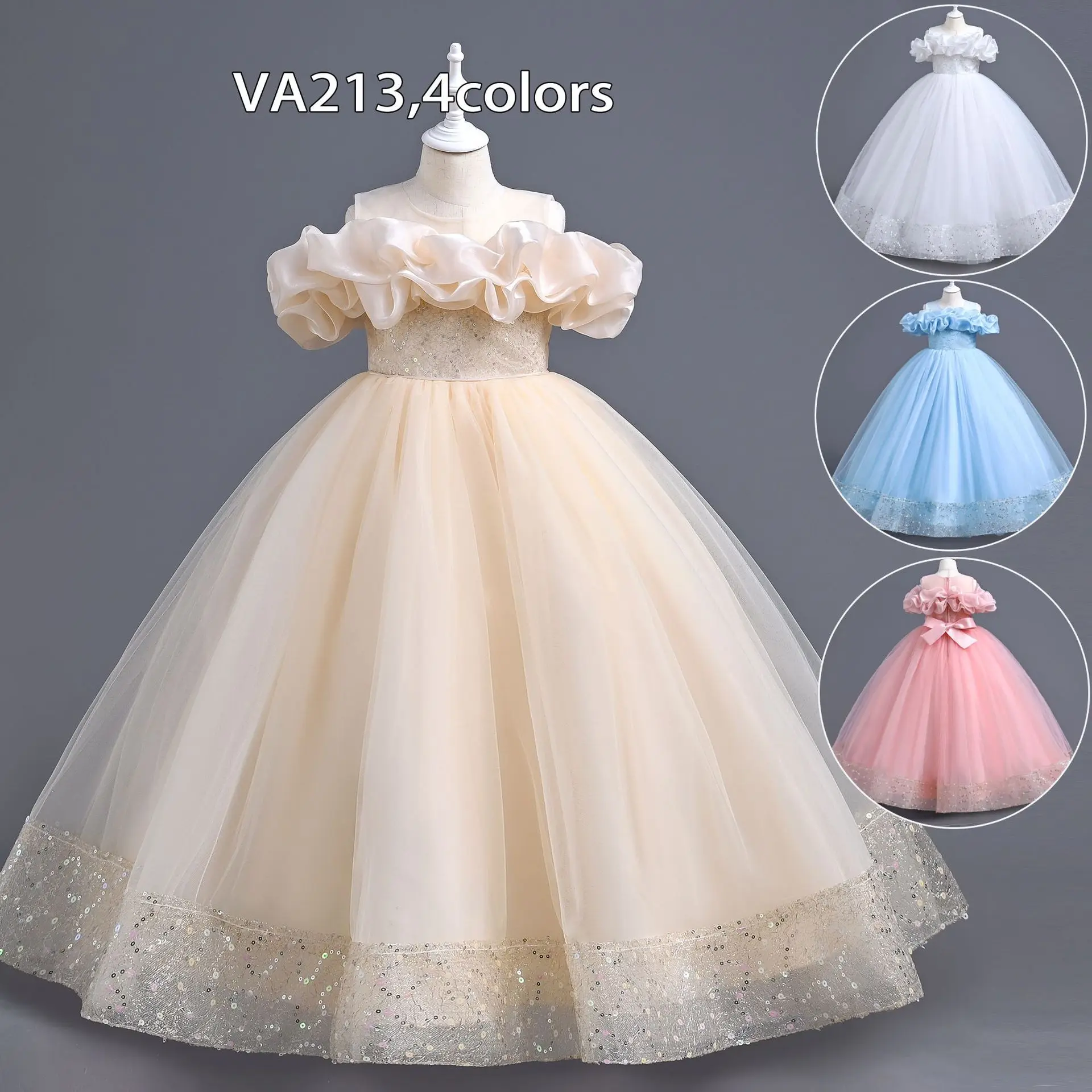 

Girl Princess Dress Tuxedo Baby Puffy Dress Piano Banqueting Long Children Dress Winter