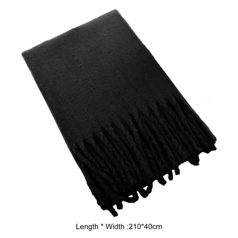 Women Winter Solid Color Scarf Tassel Trim Imitation Cashmere Thick Shawl Elegant Large Long Warm Scarf Fashion Accessories