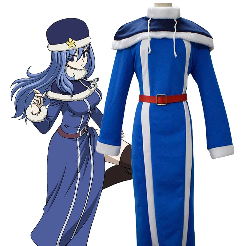 

Anime Fairy Tail Cosplay Juvia Lockser Costume Women Blue Trench Outfits Halloween Carnival Party Suit