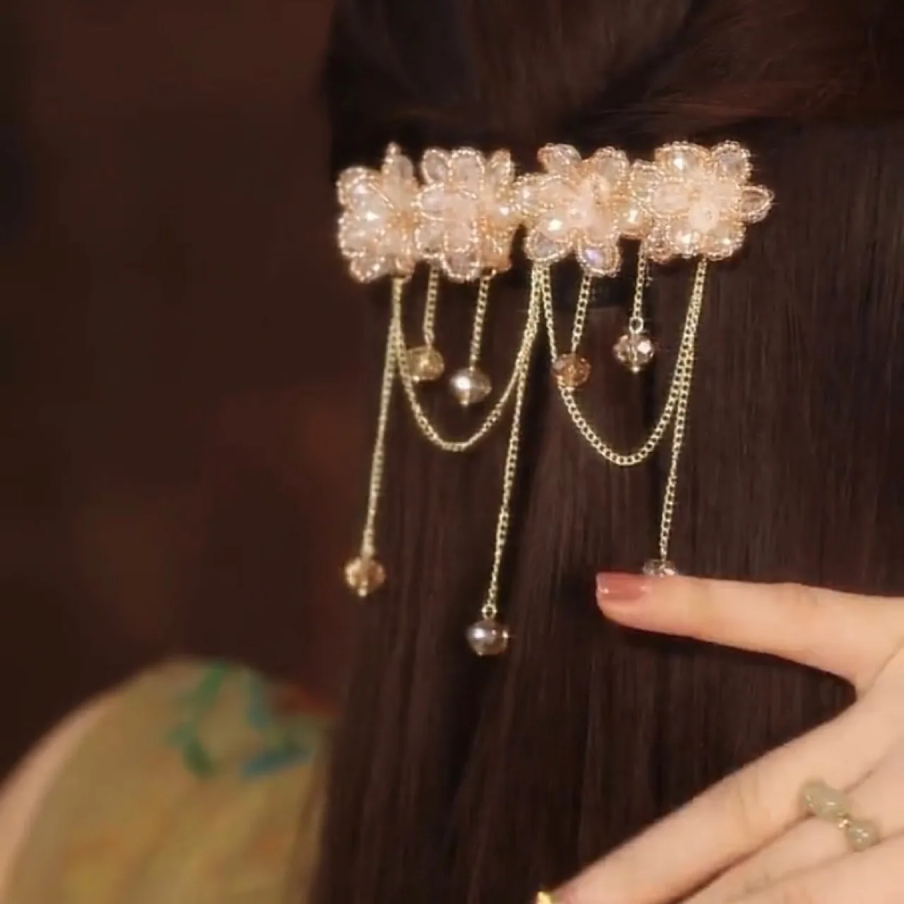 The New Retro crystal tassel rose Flower Hair Claws Crystal Butterfly tassel Spring clips Hairpin Rose Hairgrip Headwear