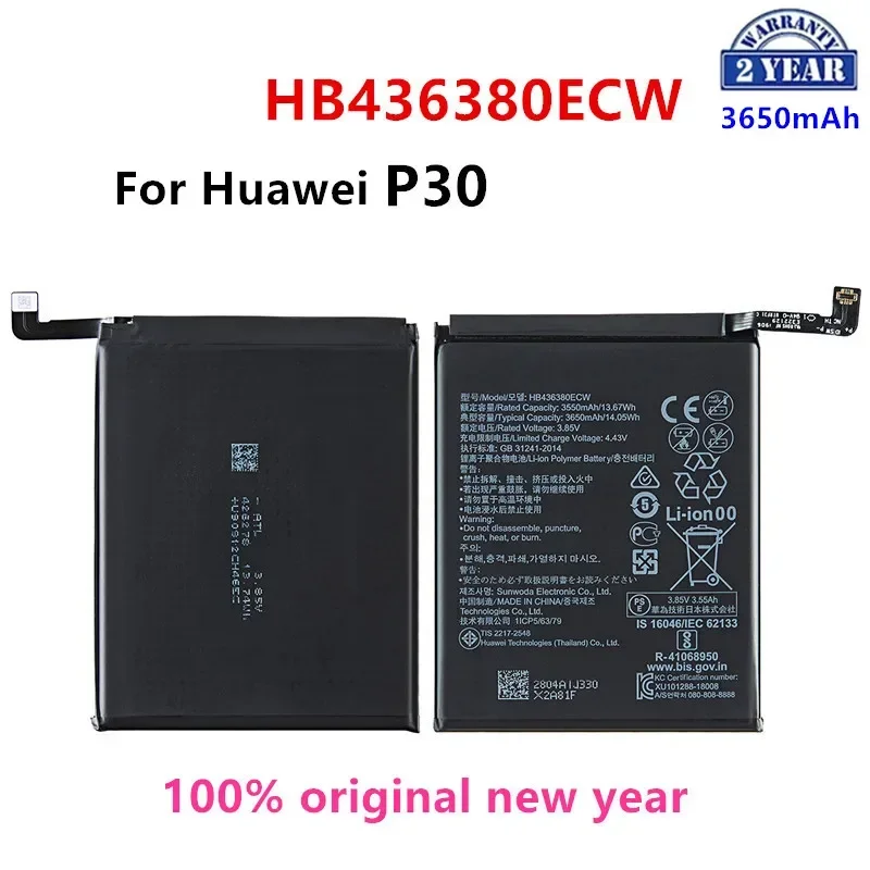 

100% Orginal HB436380ECW 3650mAh Battery For HUAWEI P30 ELE-L09 ELE-L29 ELE-AL00 ELE-TL00 Mobile Phone Batteries