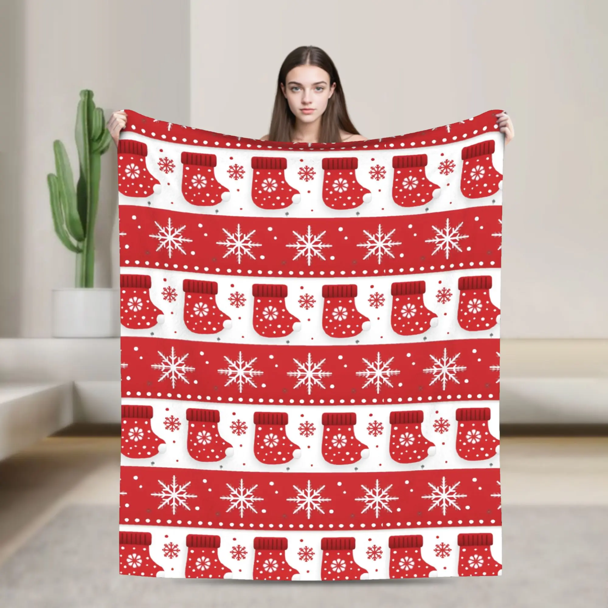 winter snowflakes christmas santa claus checkered snow Blanket Lightweight Thin Velvet Comfort Present  Throw Blankets Bedspread