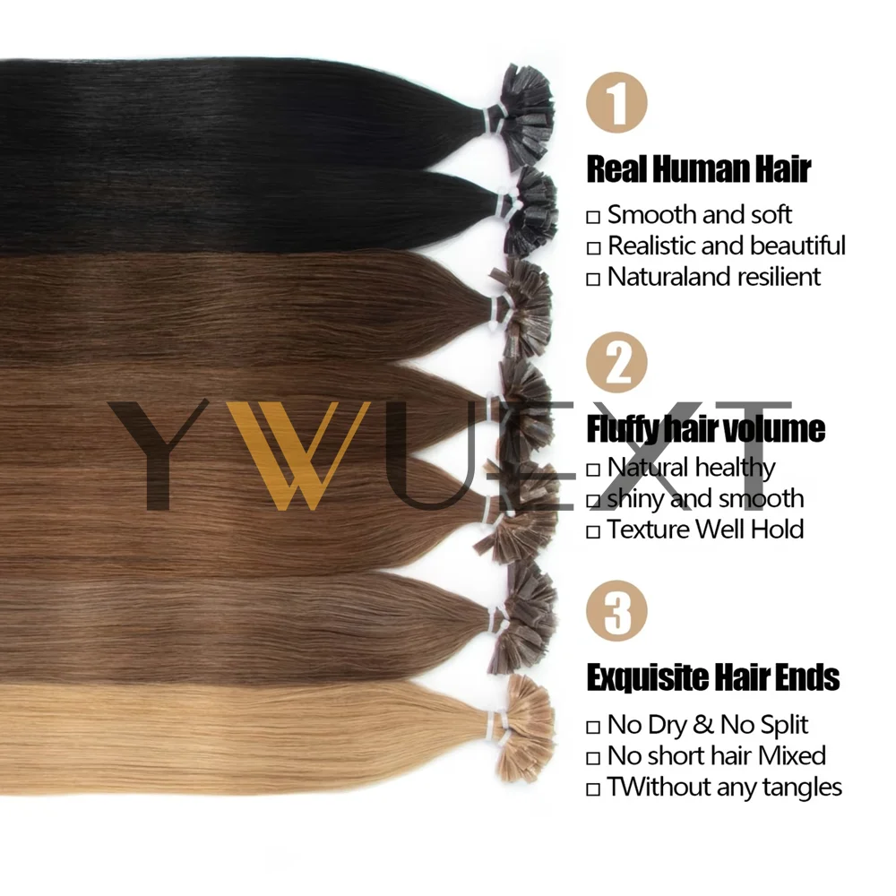 Keratin V Tip Hair Extension Human Hair 12''-20'' Natiral Straight Hair 30-50G Fusion Tip Hair On Caspule 50 Strands for Women