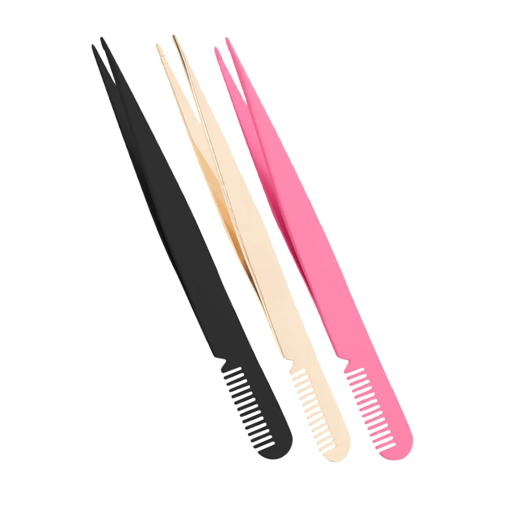 3Pcs Eyelash Tweezers Lash Clamp Durable Stainless Steel Precision Eye Lash Applicator Tool for False Eyelashes Portable Set