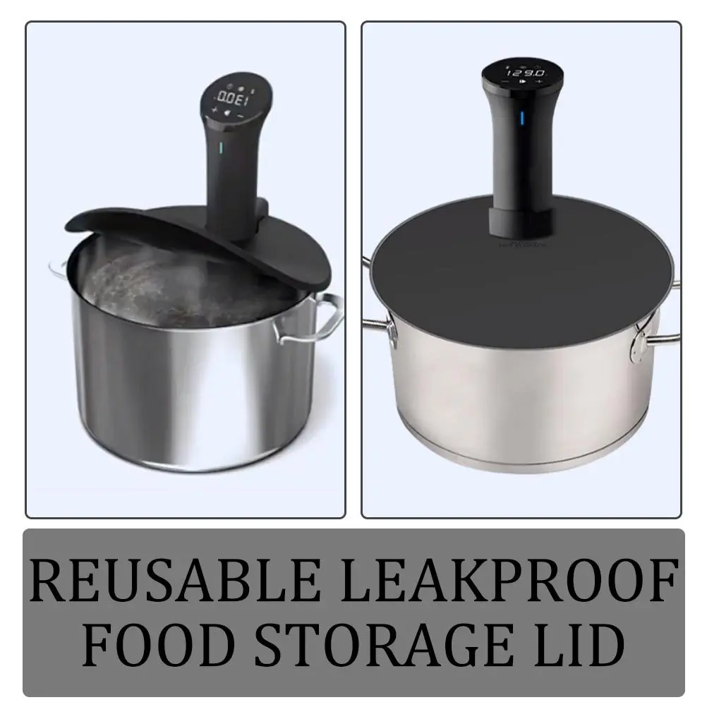 2Pcs Black Gray Silicone Precision Cooker Cover Heat Resistant Leakproof Freshness Preserving Pot Lid for Sous Vide Cooking and