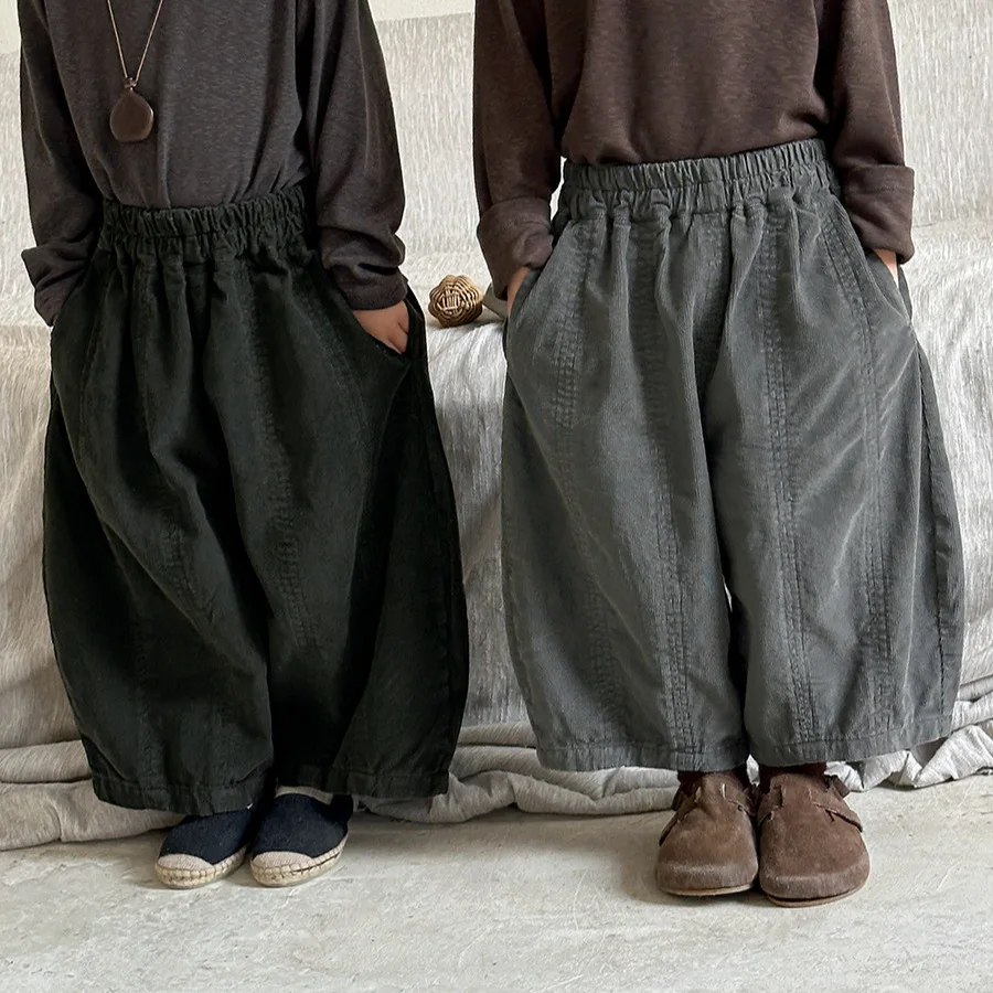 

Children Trousers Autumn 2025 New Hot Sale Cotton Corduroy Stitching Pants for Boys and Girls Retro Wide-leg Pants