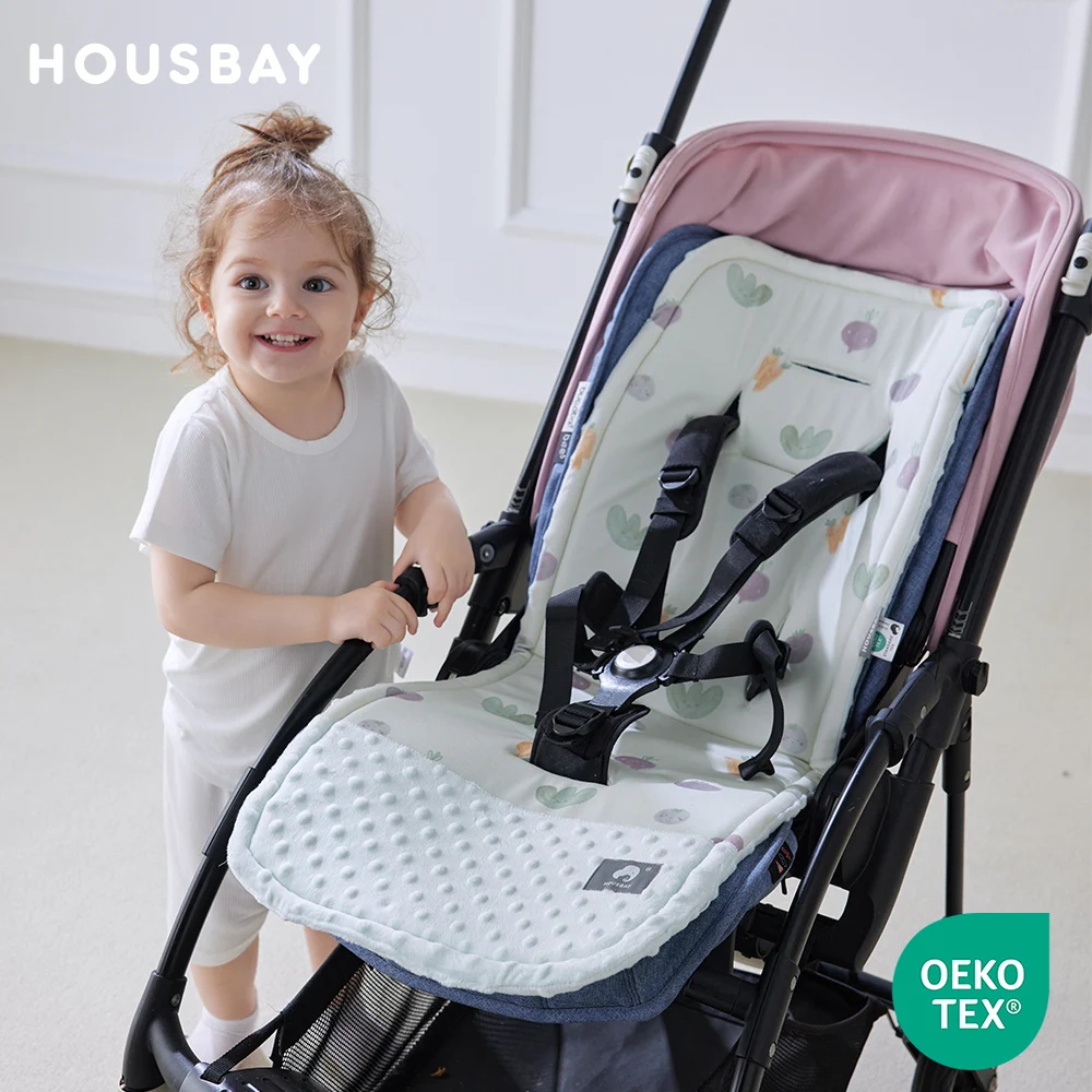 Universal Stroller Cushion Multi Hole Adaptive Pram Double Sides Usable Velvet Patchwork Green Veggie 1.5Cm Thickness Pad