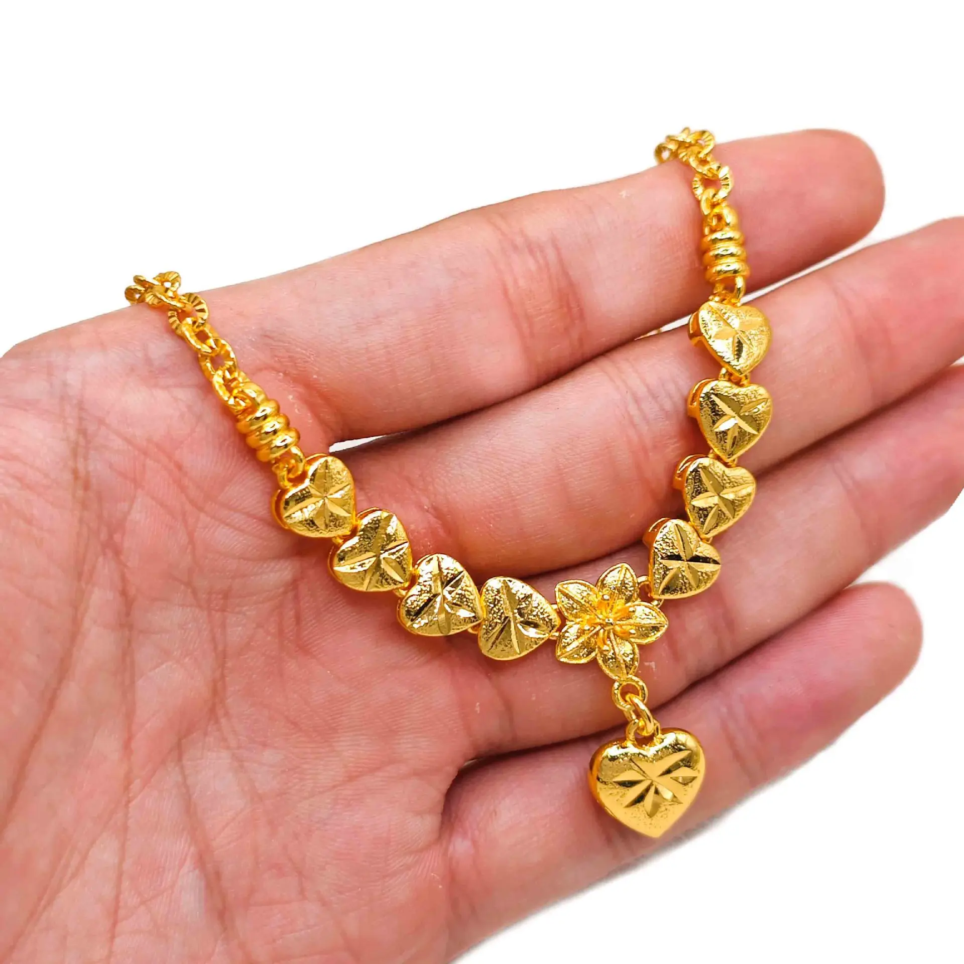 

Luxury 24K 9999 Pure Gold real gold Multi-layer love necklace women's fashion clavicle chain