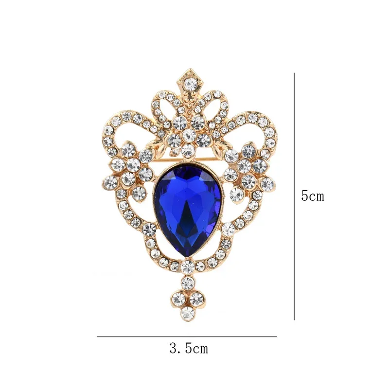 Blue Crystal Crown Brooches for Women Fashion Vintage Jewelry Beautiful Shining Rhinestone Pins