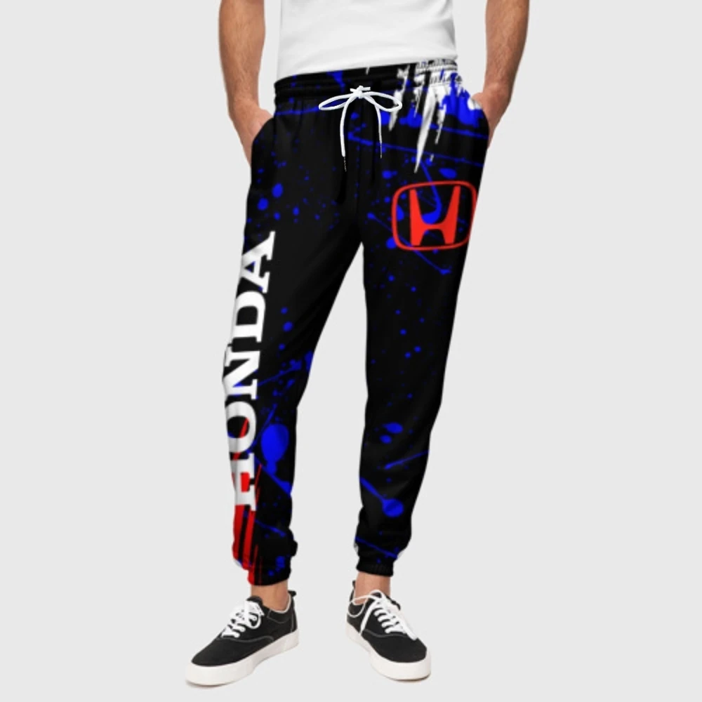 سراويل هوندا الجديدة للرجال ذات المقاس النحيف مع طباعة نمط أزرق غير منتظم، سراويل رياضية كاجوال مريحة وقابلة للتنفس