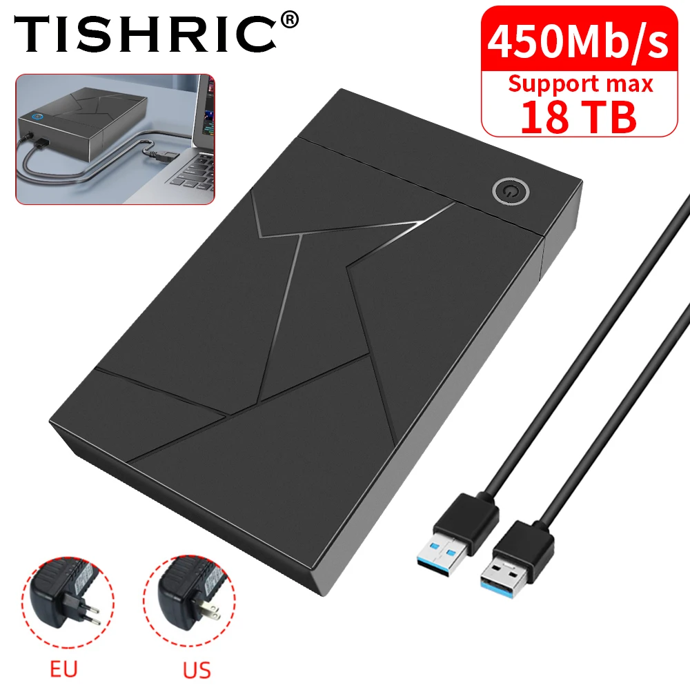 TISHRIC HDD Case Caja de disco duro de 3,5 pulgadas USB 3.0 a SATA Caja de disco duro externo 12V 2A Caja de disco duro de alimentación para computadora portátil PC
