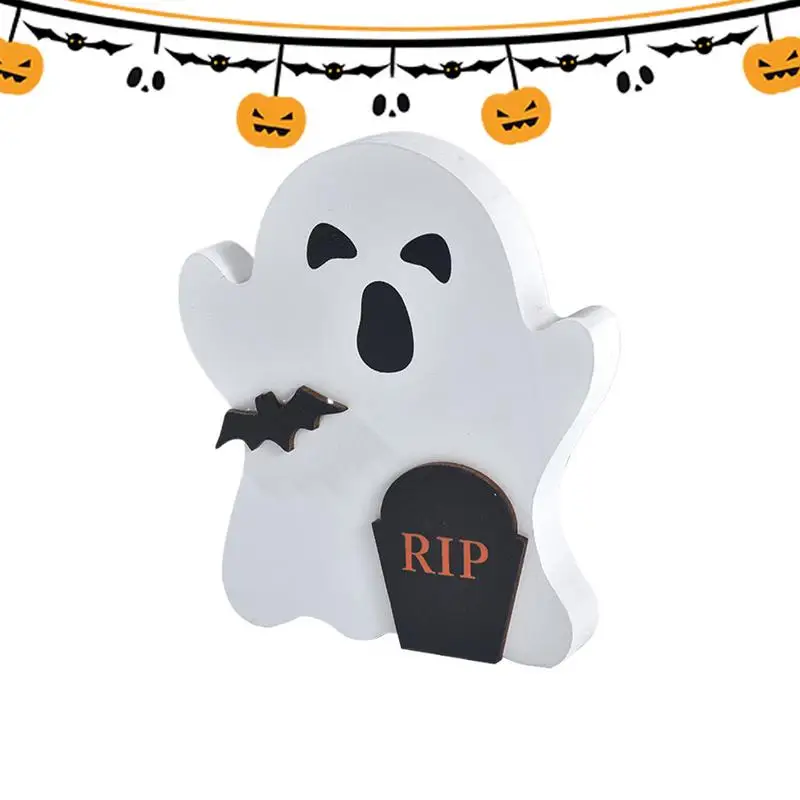 Wooden Craft Ornaments For Halloween Halloween Ghost 6X4Inches Table Centerpieces Craft Ornaments Cute Ghost Ornaments Tabletop