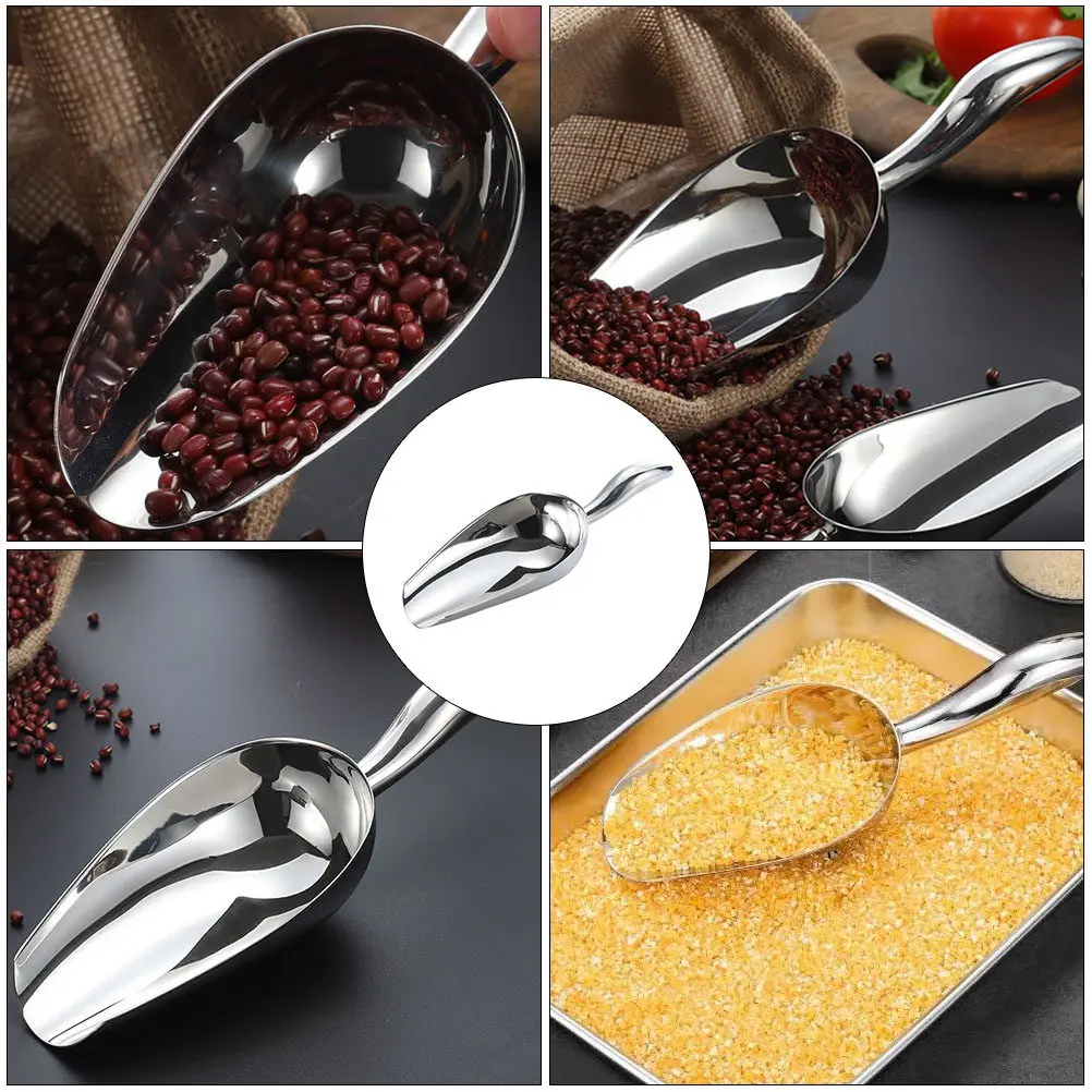 Stainless Steel Ice Scoop Thick Kitchen Shovel for Ice Cubes Rice Flour Granules Bar Home Use