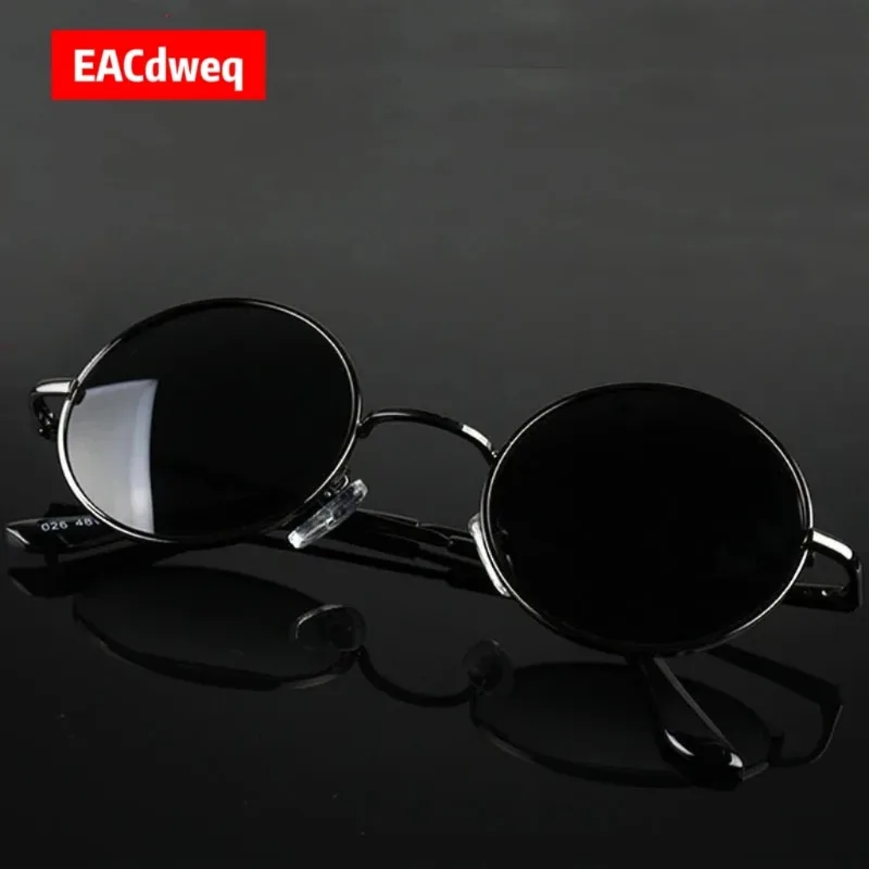 Retro Vintage Round Sunglasses Men Brand Designer Sun Glasses Women Alloy Metal Frame Black Lens Eyewear Driving UV400