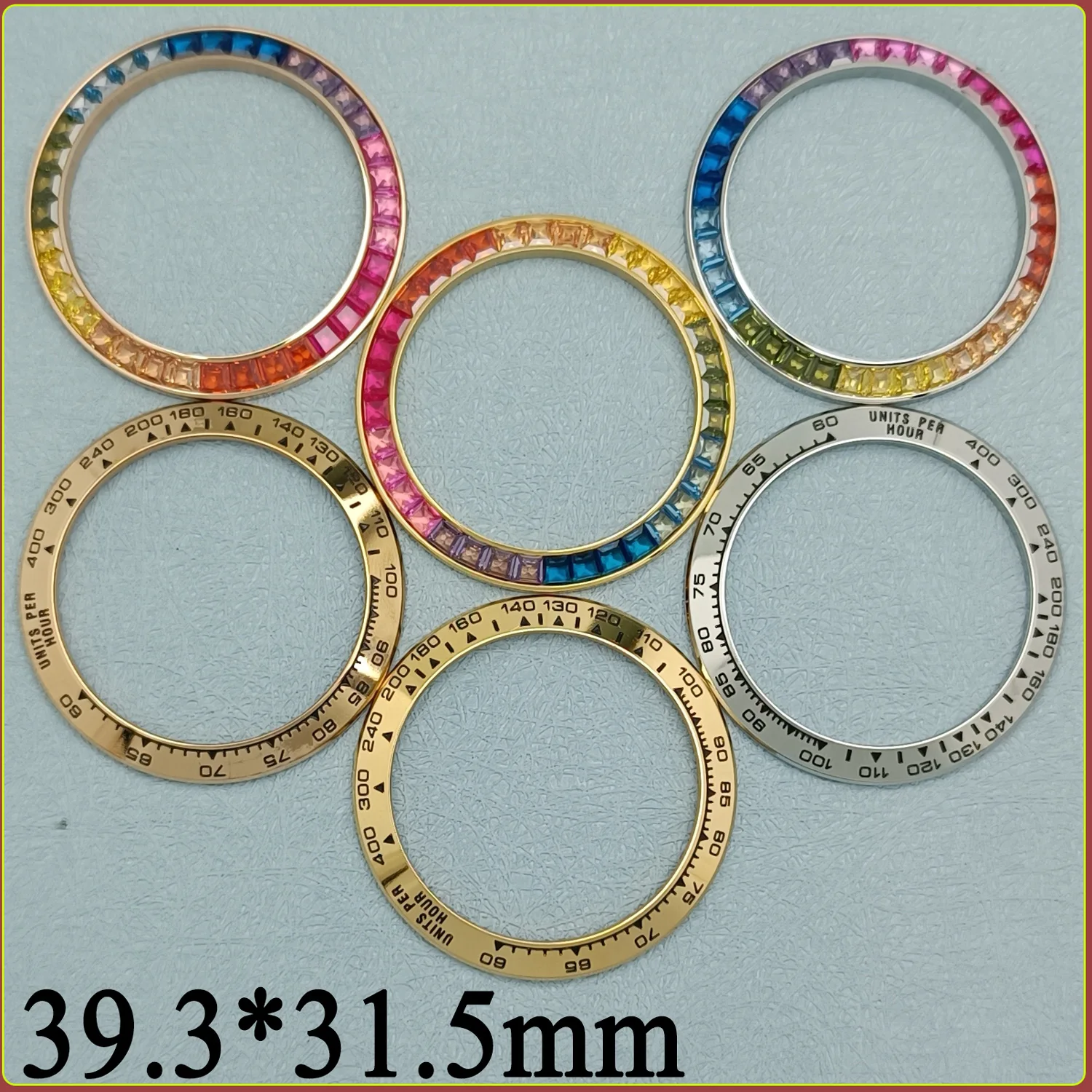 39mm * 31.5mm Silver Gold Rose Beveled Metal Sloped Watch Bezel Rainbow Crystal Watch Accessories Watch Parts