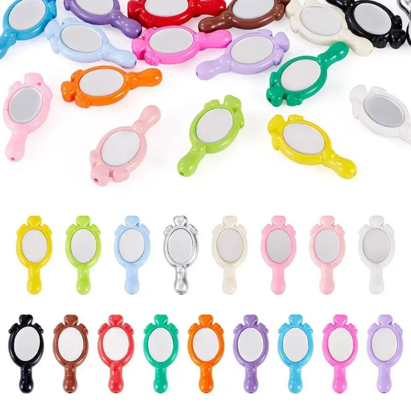 -5/10/20pcs Mini Cartoon Handheld Mirrors Straight Hole Beads DIY Jewelry Garment Pendant Accessory Dollhouse Decor