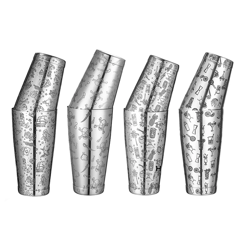 Shaker do koktajli Boston z wytrawionym wzorem Zestaw shakerów do koktajli - 800 ml i 500 ml