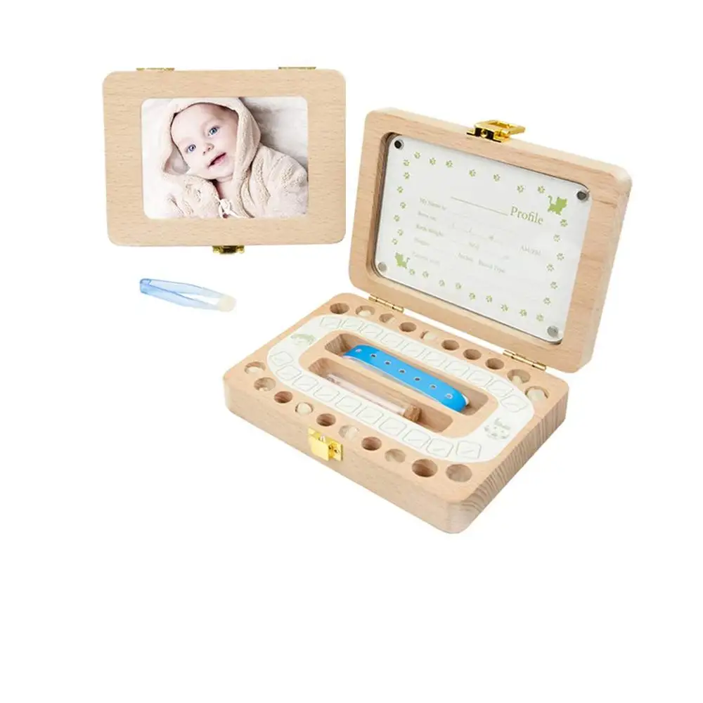 

Baby Tooth Box Wooden Rectangle First Tooth Keepsake Box Holder Organizer Memory Container Souvenir Case for Child Kids