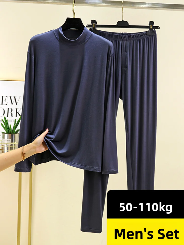 

Modal Men's Thermal Underwear Set Long Sleeve Half High Collar Home Clothes Large Size Two-Piece Suite Comfortable Warmth Paj...