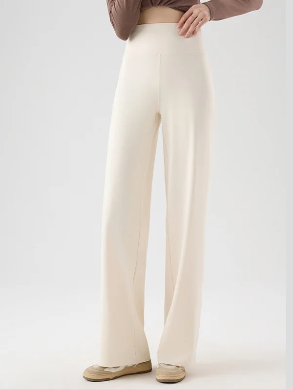 

High Waist Straight Leg Yoga Pants Pure Color Long Trousers Fitn Boting Pants Elastic Waist Polyester Fiber