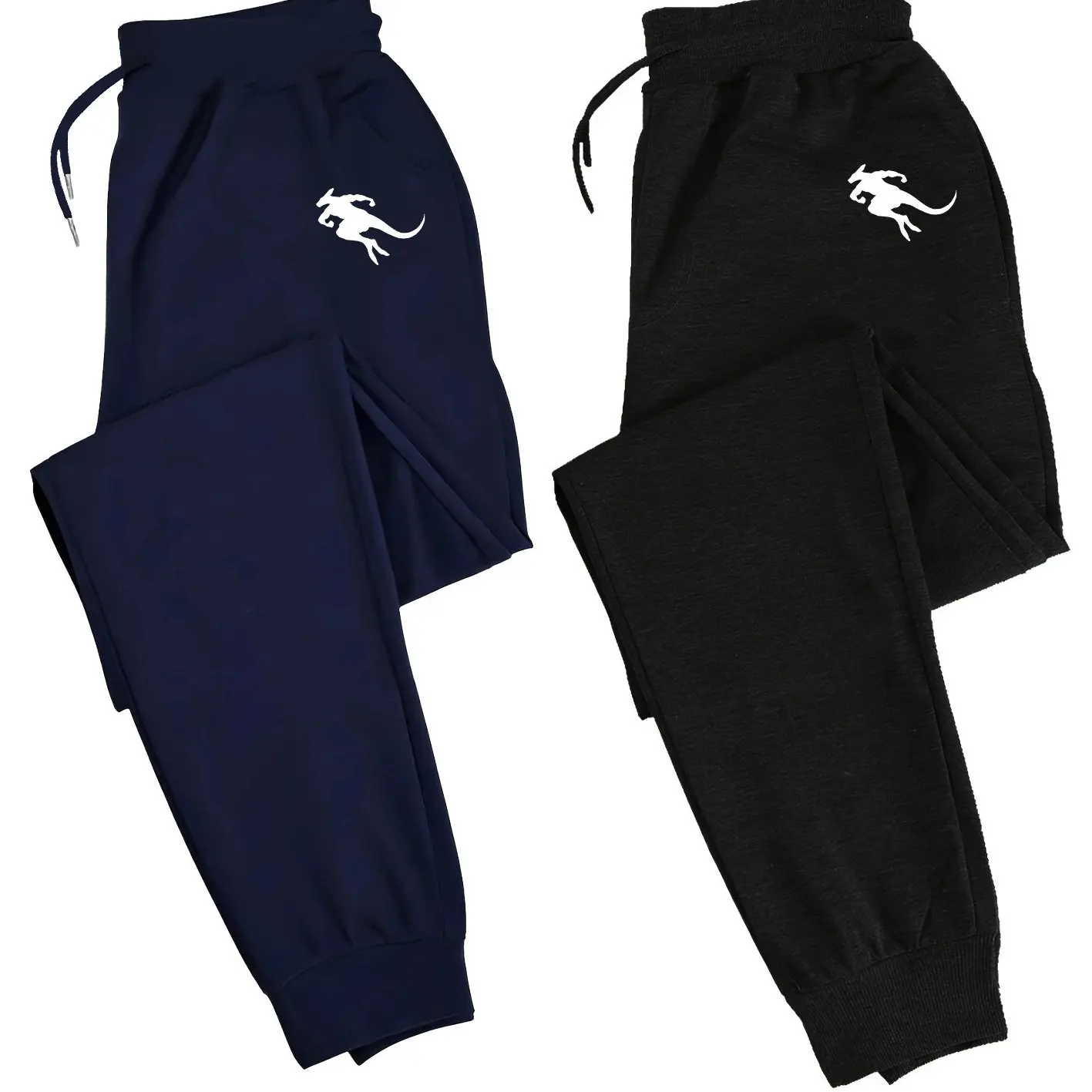 Men 2 Pack Kangaroo Print Jogger Pants Elastic Drawstring Waist Sweatpants Casual Fitness Sports Trousers With Pockets