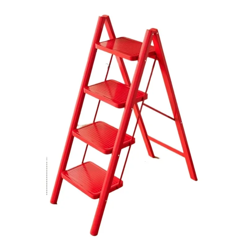 บันไดพับแบบก้างปลา พร้อมแผ่นรองกันลื่น สีแดง รุ่นพับได้สำหรับใช้ในบ้าน ประหยัดพื้นที่ แข็งแรง รับน้ำหนักได้ 150 กก.