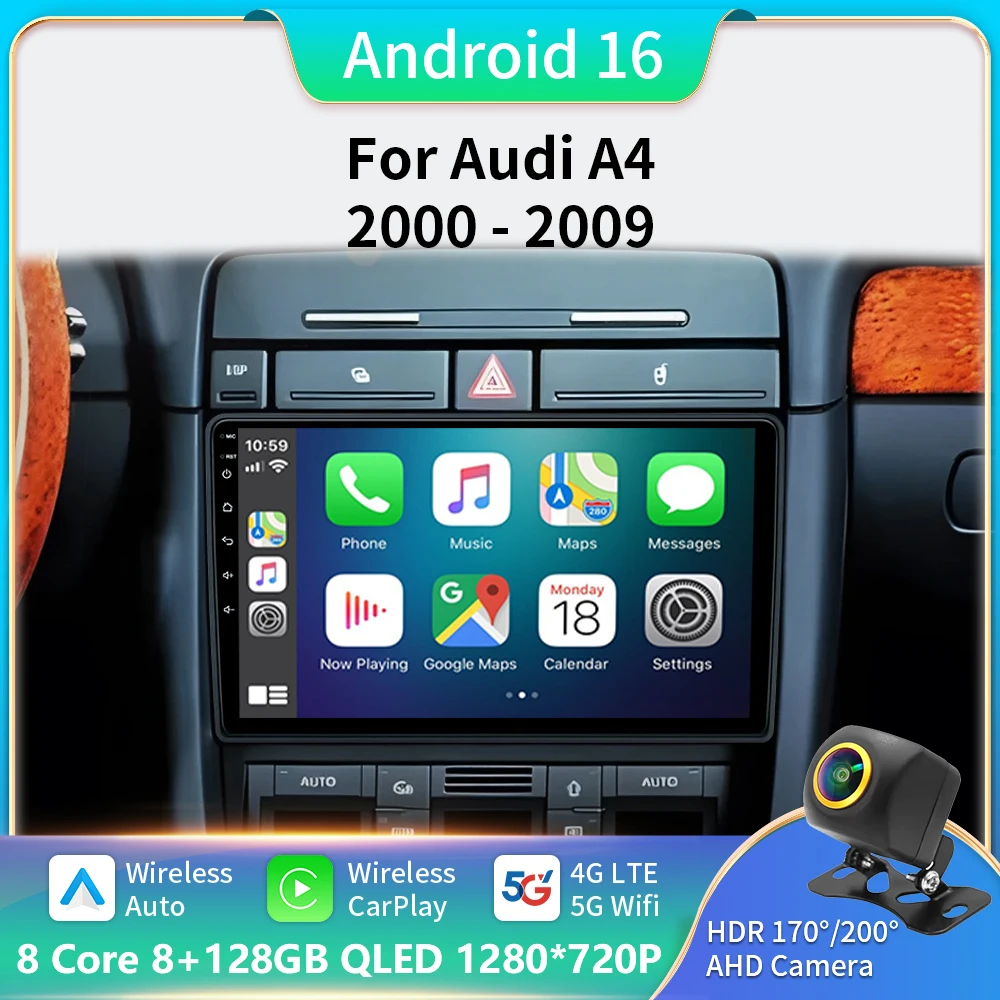 

Car Multimedia Player For Audi A4 B6 2000-2009 wireless Carplay Android Auto 5G Wifi 2din GPS BT DVD