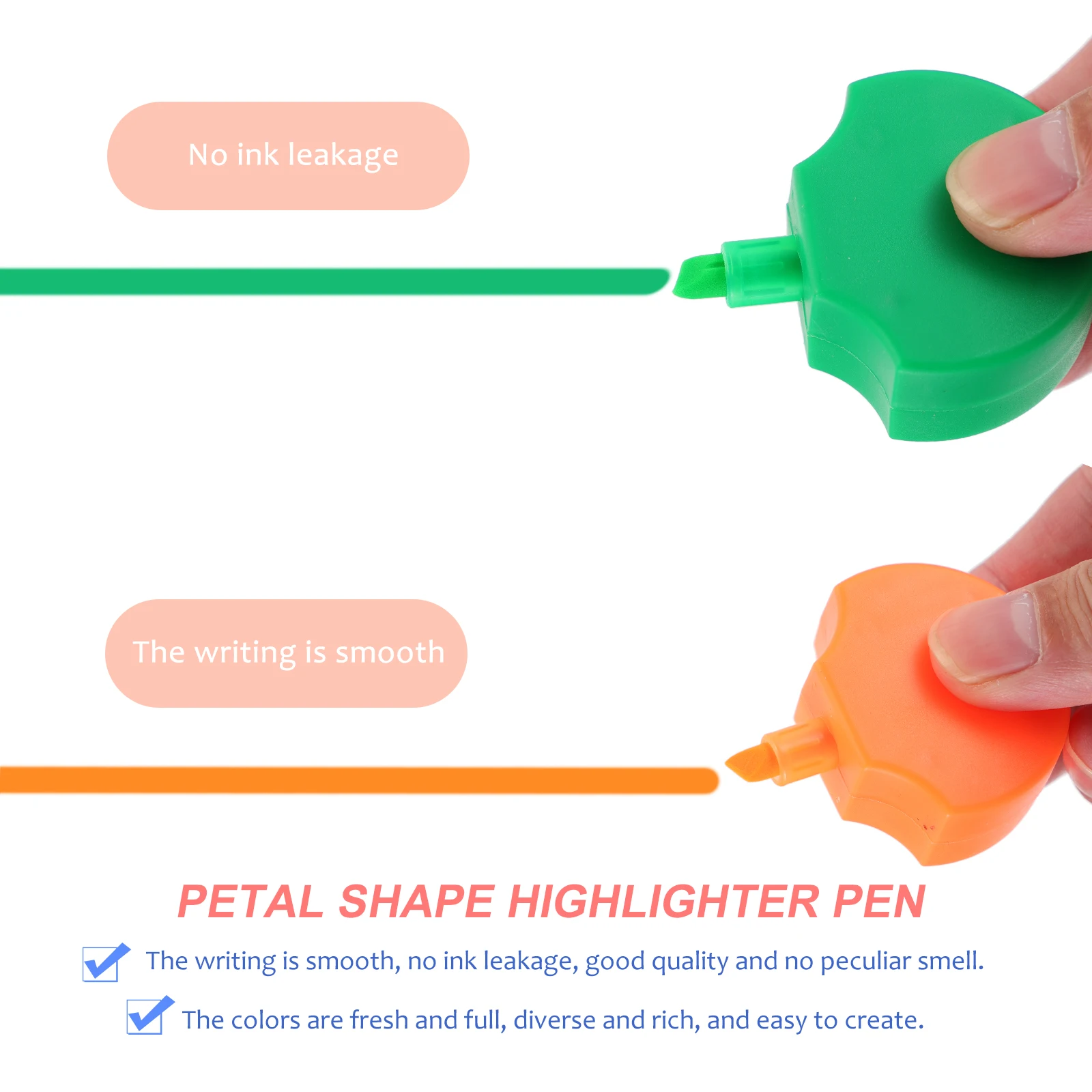 

2 PCS Highlighter Marker Pen Students Stationery Colorful for Writing Supplies Petal Shape