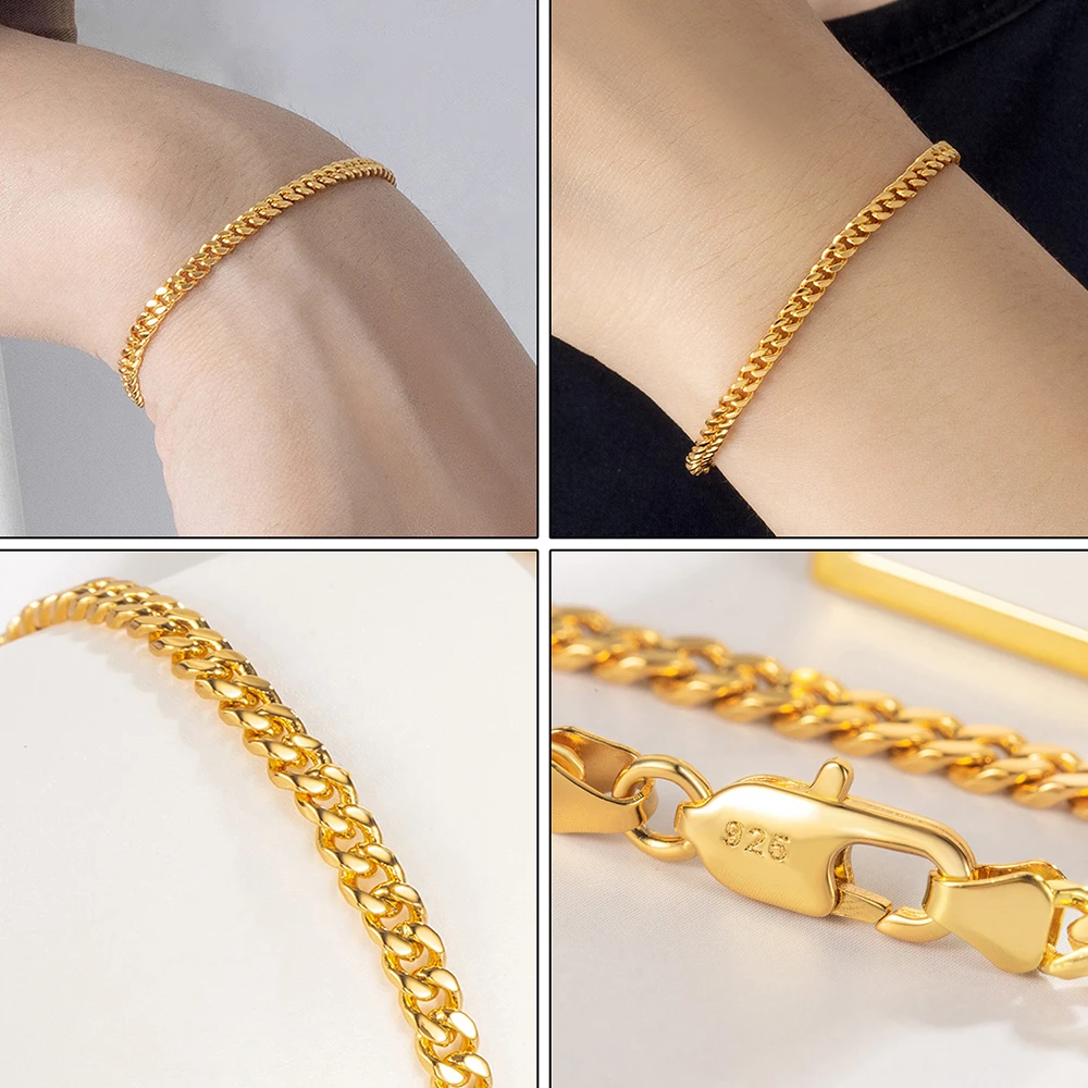 

Унисекс-браслет из стерлингового серебра 925 пробы, цепочка в стиле Куба, 3 мм/4 мм, модный унисекс-аксессуар, подарок для мужчин и женщин.