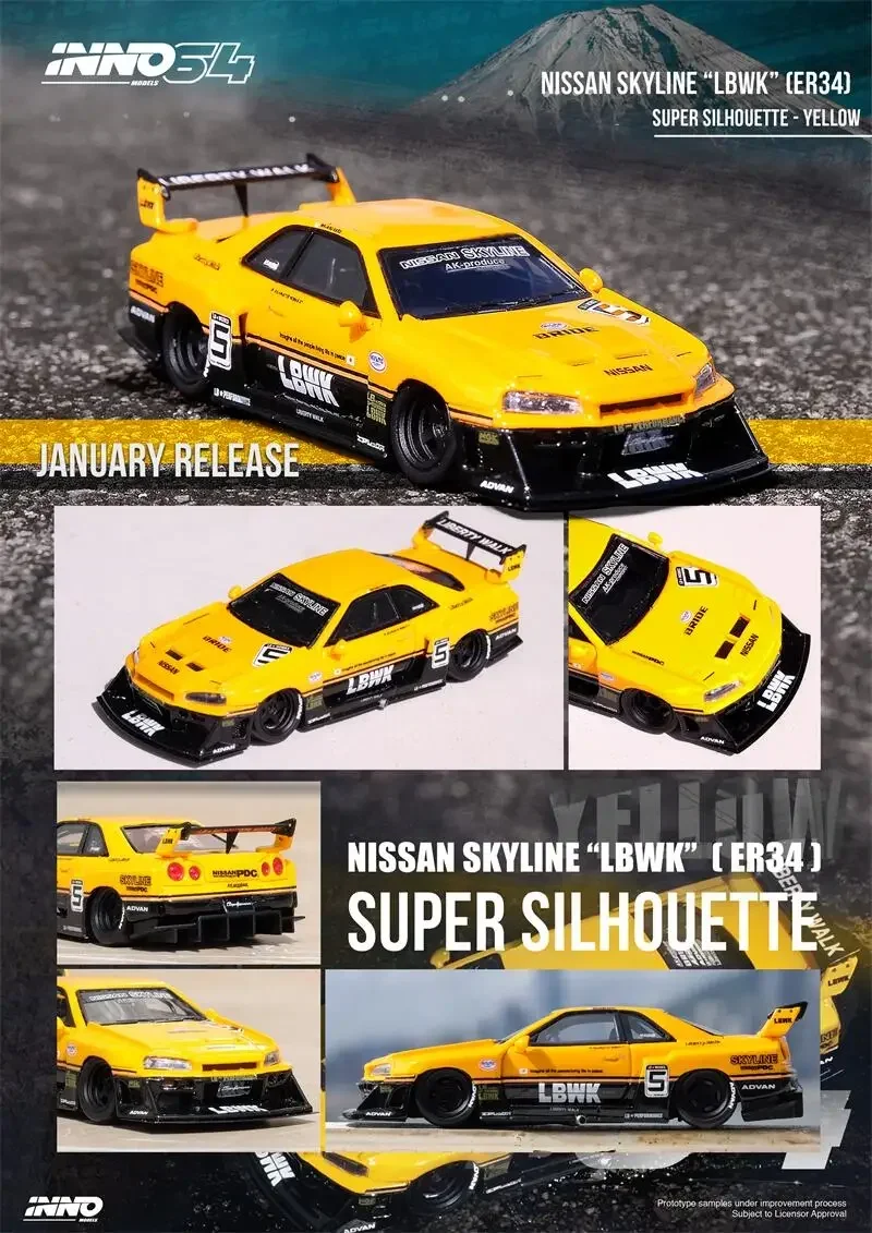 INNO 1:64  SKYLINE LBWK ER34 SUPER SILHOUETTE Model Car