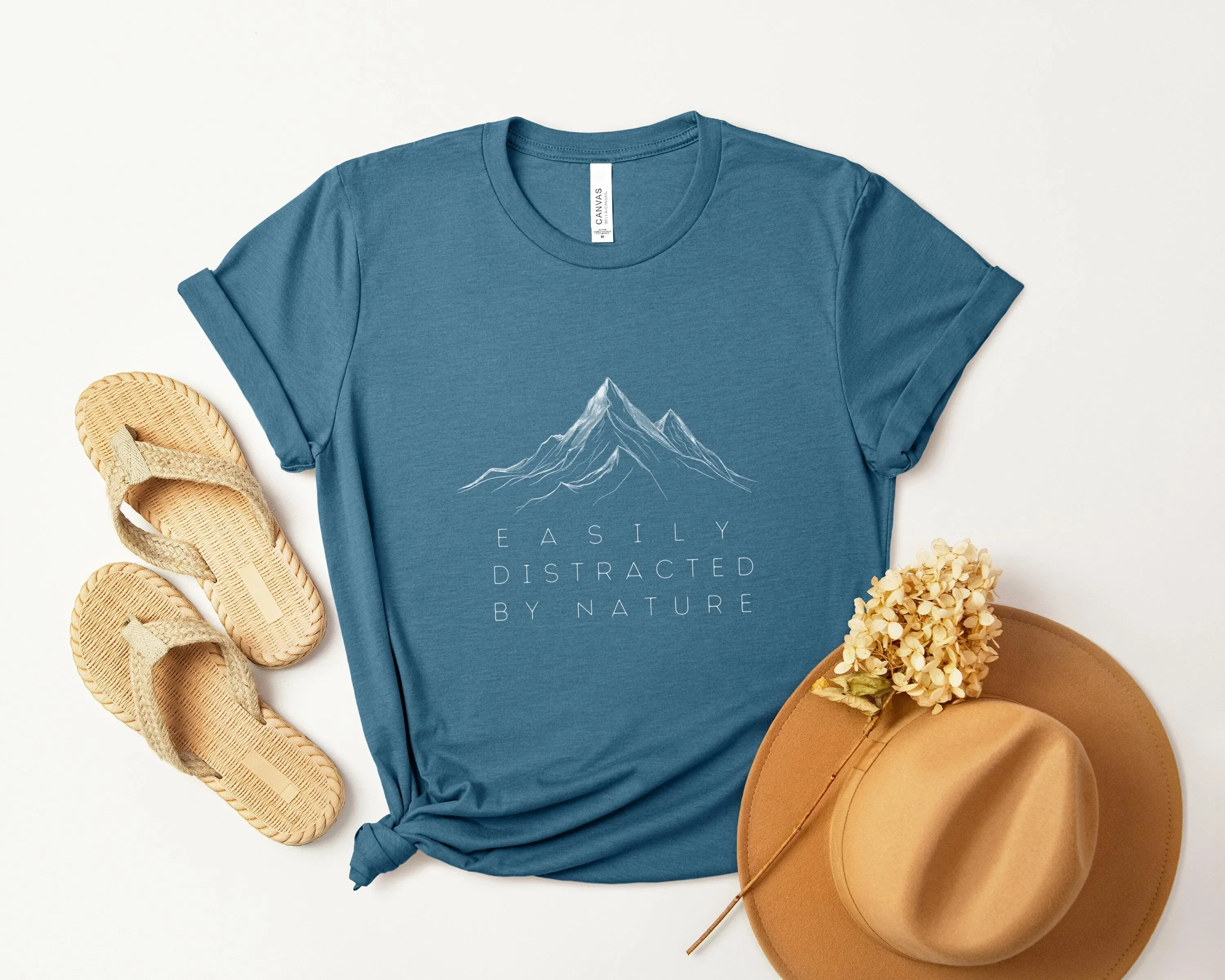 Easily Distracted By Nature T Shirt Mountains Hiking Adventure Apparel for Lovers Outsiders
