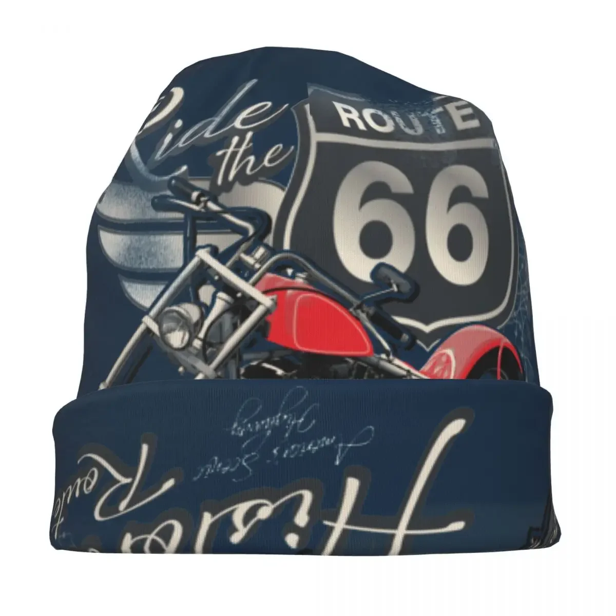 Travel Motorcycle Ride The Historic Route 66 Bonnet Hat Cool Street Skullies Beanies Hats Unisex Knitted Hat Spring  Cap