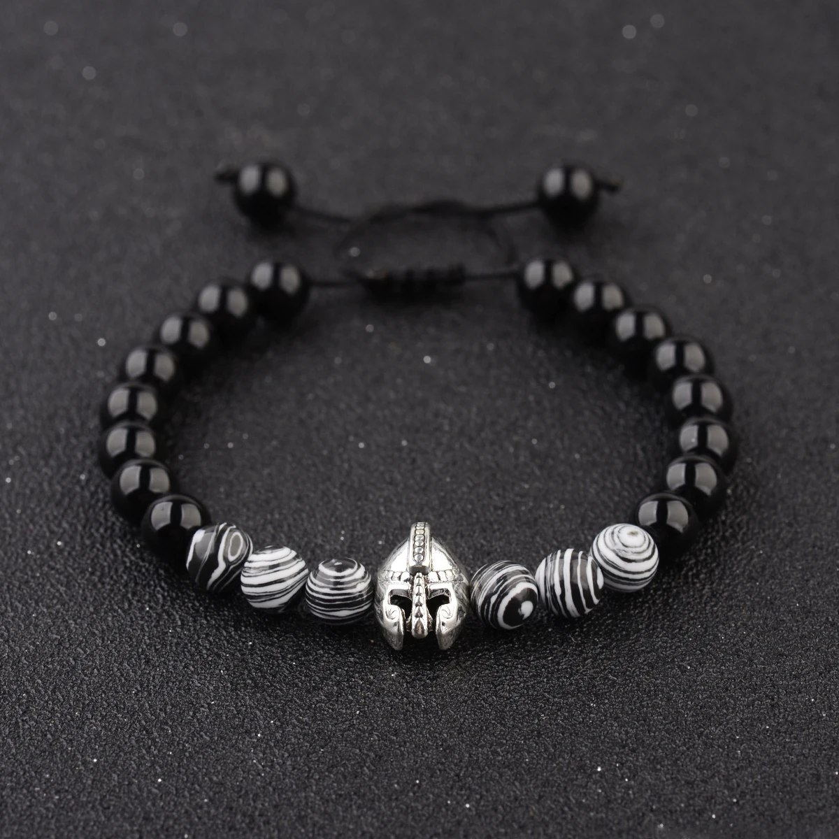 Fashion Knight Spartan Warrior Gladiator Helmet Bracelet Charm Bright Obsidian Malachite Men's Adjustable Bracelets Jewelry view 3