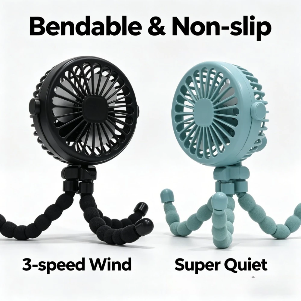 

1pc 3 Speed Adjustable Octopus Tripod Stroller Fan,360° Rotation USB Rechargeable Portable Mini Cooling Fan,Strong Wind Quiet Handheld Desk Clip Fan for Baby Stroller,Camping,Bike,Car,Outdoor Travel Bedroom Office