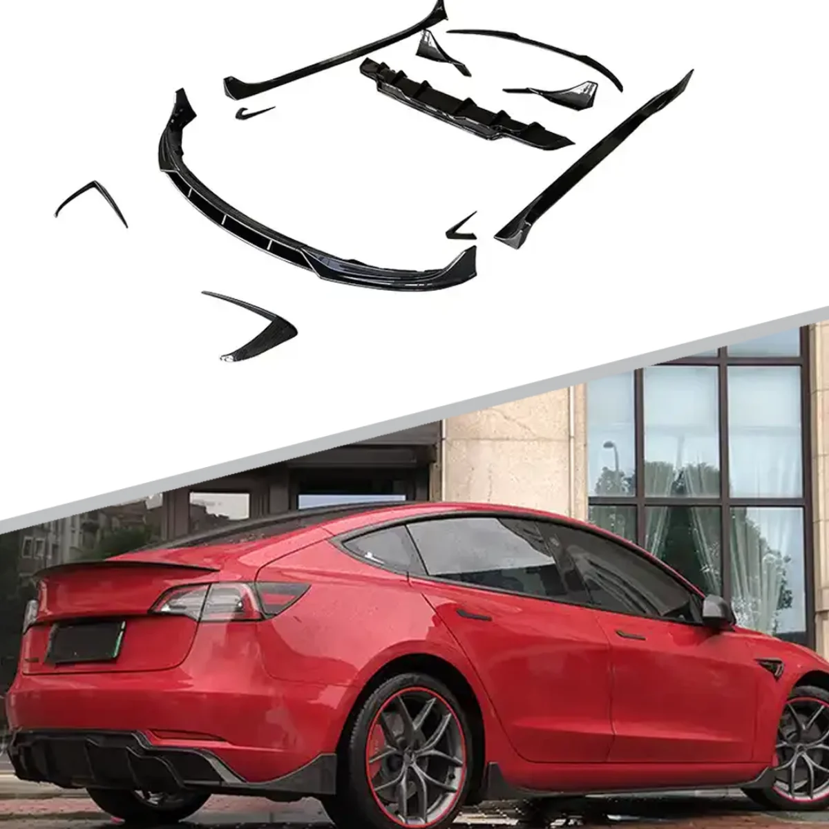 Front Lip Rear Diffuser Side Skirt Vents Spoiler Body Kit FAST Style Aero Kit For Tesla Model 3 2018+