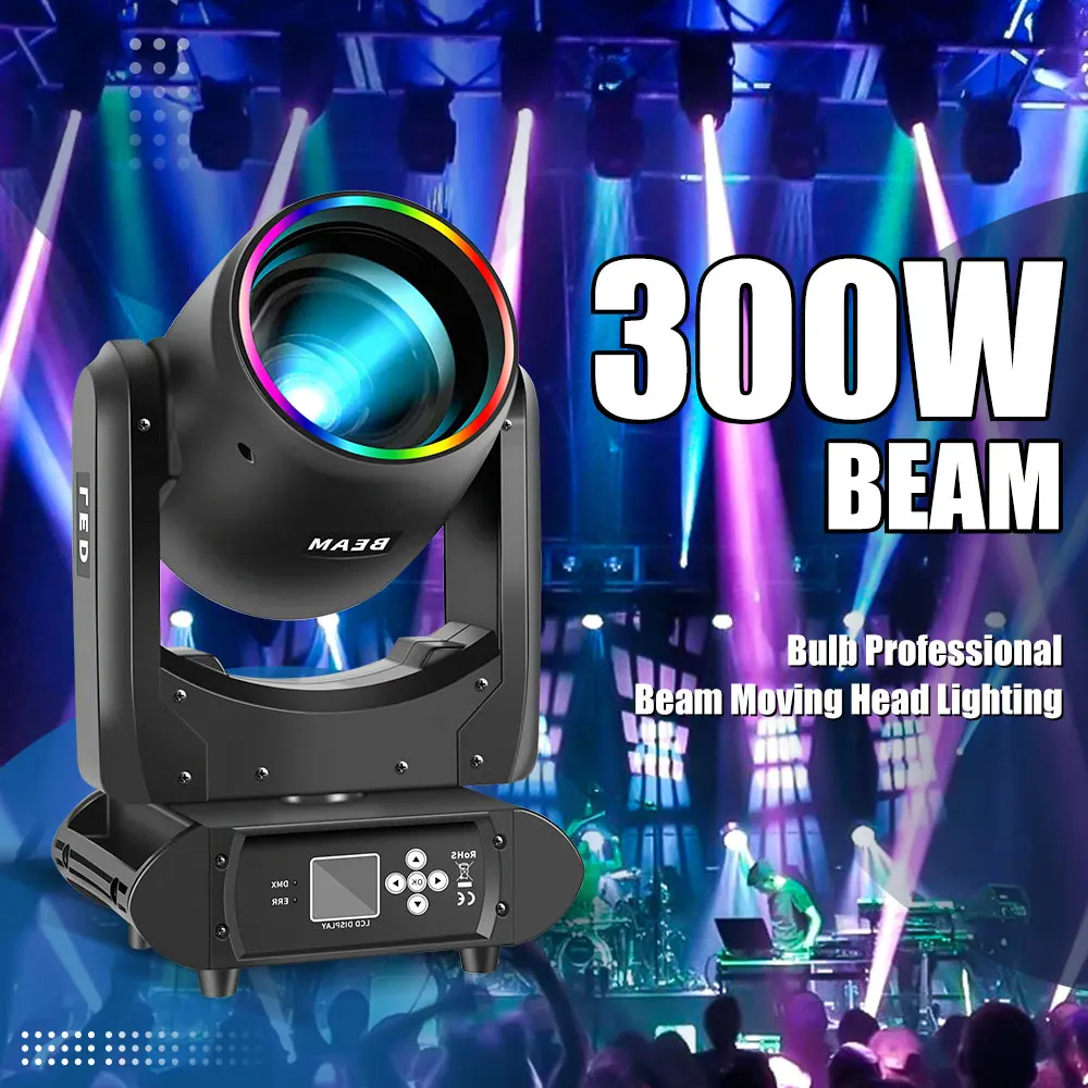 

300W Beam Moving Head Lighting With LED Dmx512 Control Effect Professional Stage light For Dj Disco Party Nightclub Wedding