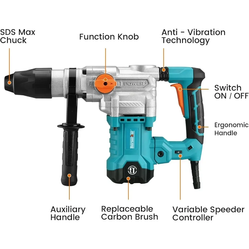 13 Amp 3 Functions Demolition Rotomartillo for Concrete-Including 1 Drill Bits Wireless Screwdriver and Drill Machine Electric