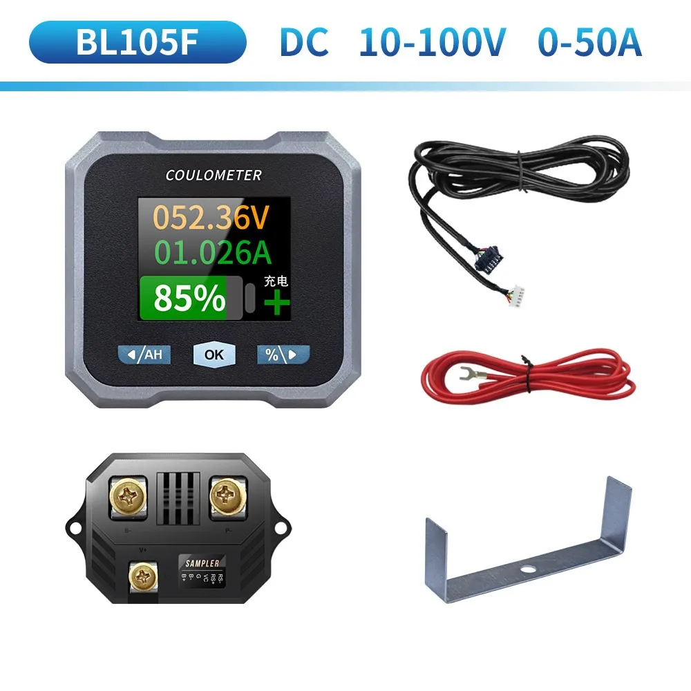 Maxgeek JUNCTEK BL105F 10-100V 0-50A Bluetooth Waterproof Coulometer Battery Monitor Ammeter Voltmeter w/ 1.8-inch Color Screen