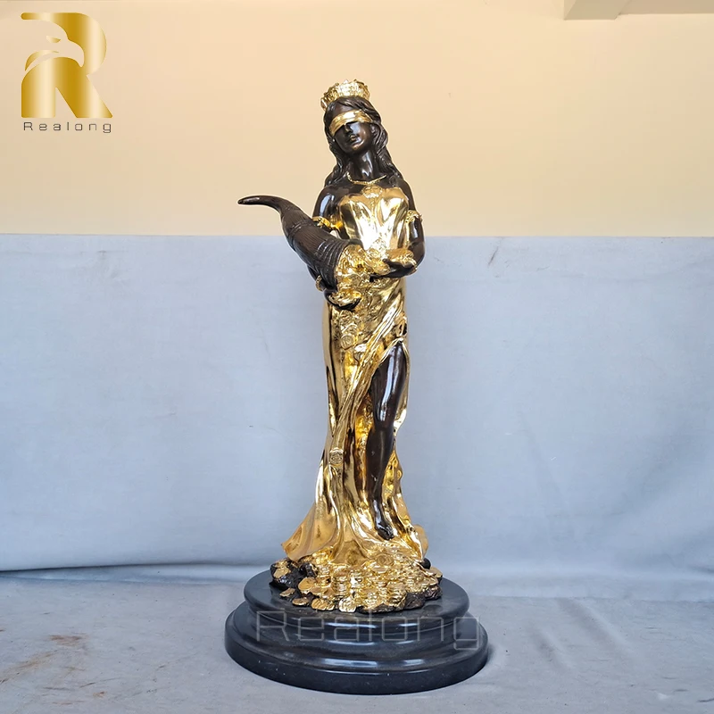 55cm Bronze Tyche Statue Goddess Of Wealth Tyche Fortuna Sculpture Gold Fate and Fortune Lady Luck Art Crafts Home Decor Gifts