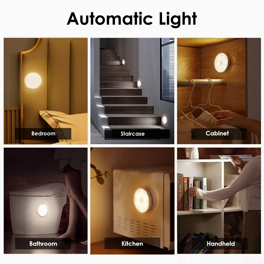 Luz Nocturna LED con Sensor de movimiento PIR, lámpara de emergencia recargable por Usb para dormitorio, cocina, armarios, lámpara de armario inalámbrica montada en la pared