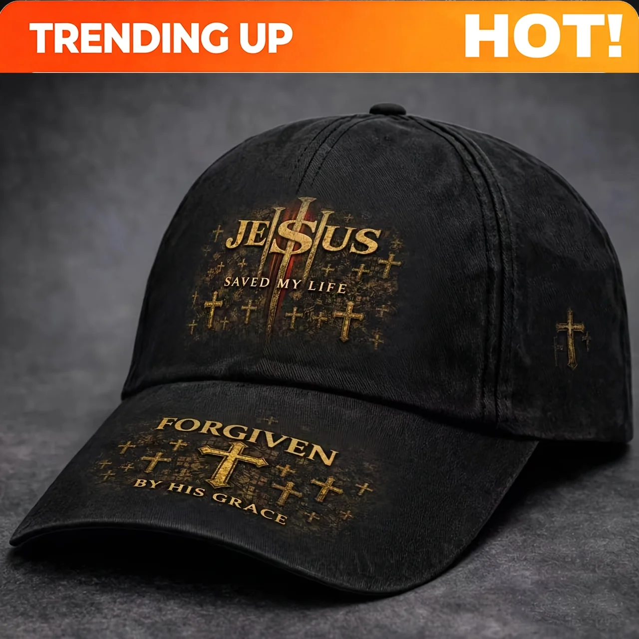Christian Baseball Cap Suitable for Believers - Jesus Saved My Life Cross Faith Design, Lightweight Religious Gift with Jesus &