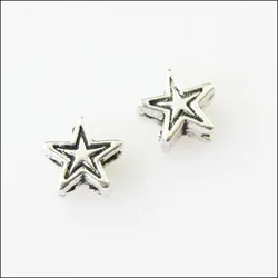 Petites étoiles argentées antiques, 100 pièces, perles d'espacement, breloques 6mm