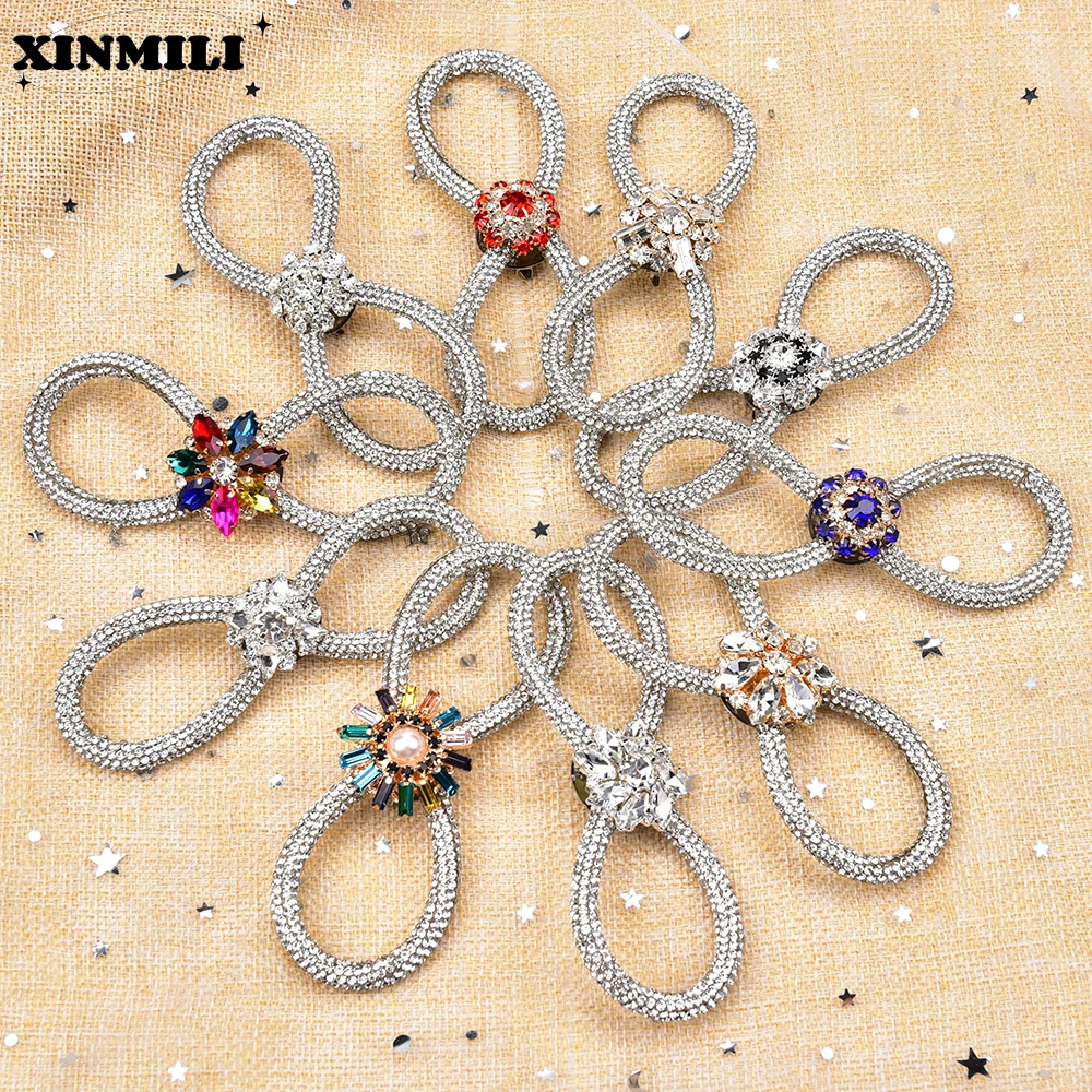 Rhinestone Round Rope Bow Brooch for Women Dress Buckle Crystal Bowknot Pins Decoration Diy Girls Clothes Bags Jewelry Gifts