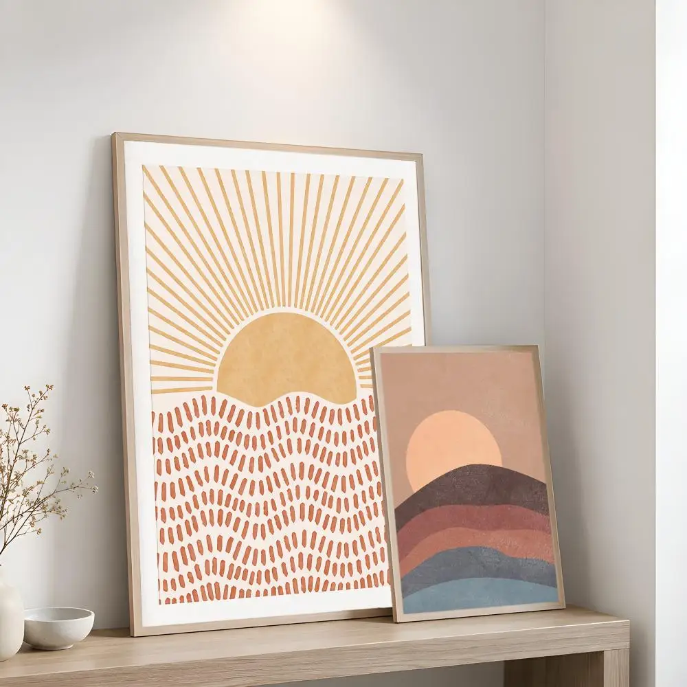 Morandi Color Matching Abstract Sun Moon Poster Home Artwork For Living Room Bedroom Office Dorm Apartment Gift