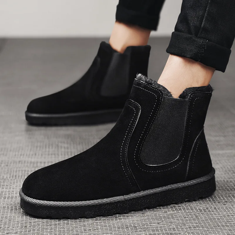

Winter Shoes for Men Snow Boots Warm Plush Leather Casual Shoes Thick-soled Ankle Snow Boots